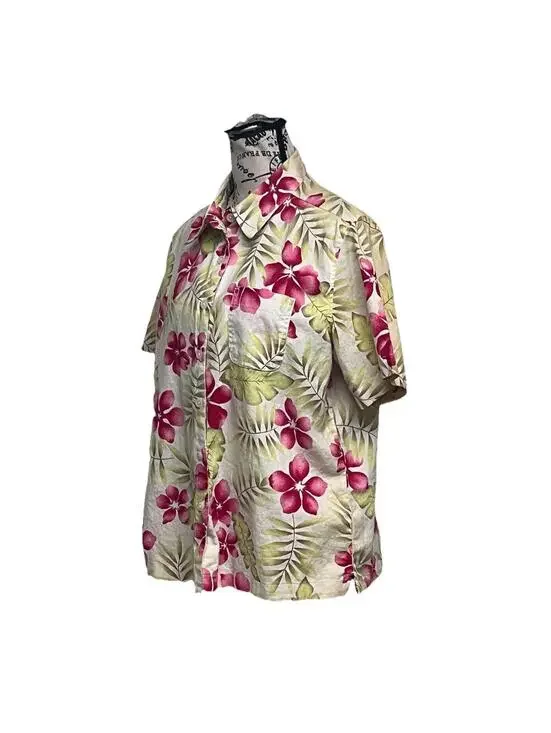 Sunbay Cottons Linen Blend Tropical Floral Hawaiian Shirt Women’s M Beach Resort - Picture 3 of 10